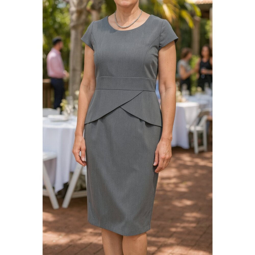 Emma & Michele Gray Sheath Dress with Peplum Waist NWT Size 12